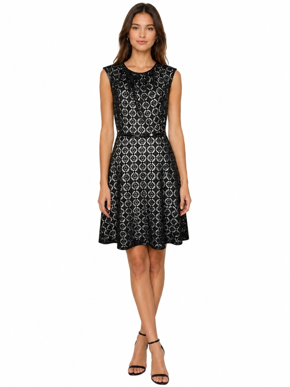 Dressbarn Black Crochet Lace Fit & Flare Dress Belted NWT Size 4